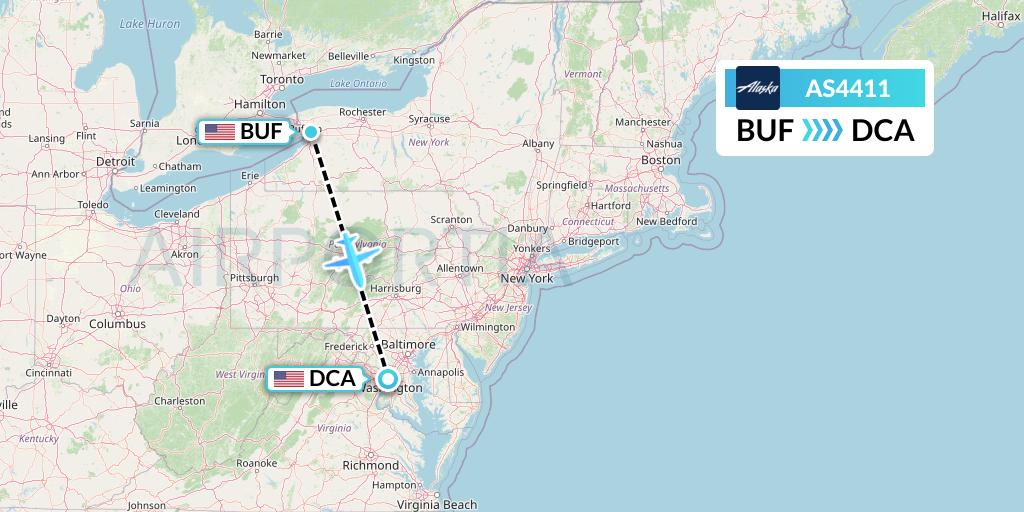 AS4411 Alaska Airlines Flight Map: Buffalo to Washington