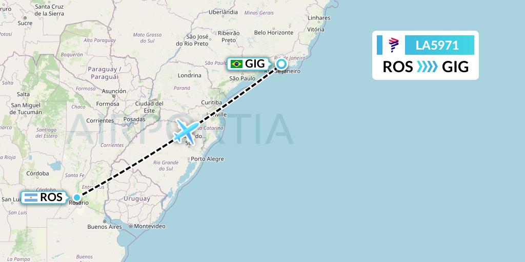 LA5971 LAN Airlines Flight Map: Rosario to Rio de Janeiro