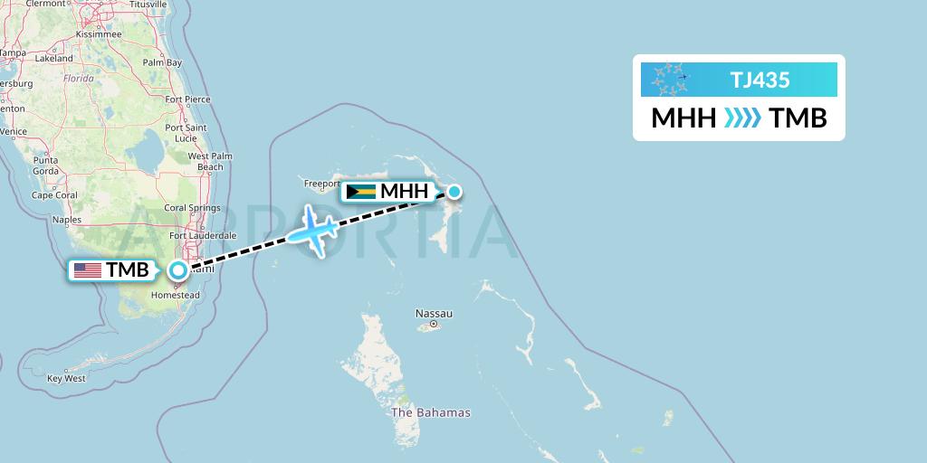 TJ435 Tradewind Aviation Flight Map: Marsh Harbour to Miami