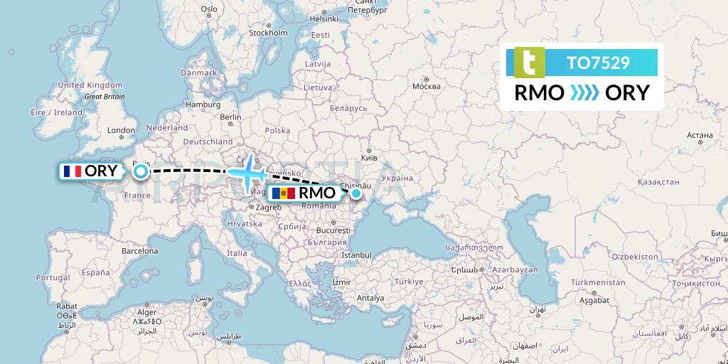 TO7529 Transavia France Flight Map: Chisinau to Paris