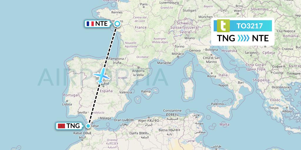 TO3217 Transavia France Flight Map: Tangier to Nantes