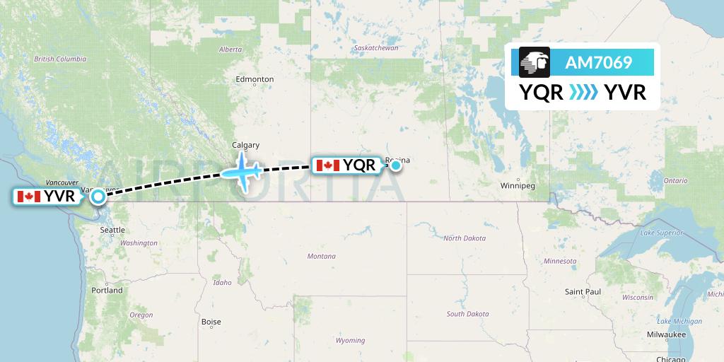 AM7069 Aeromexico Flight Map: Regina to Vancouver