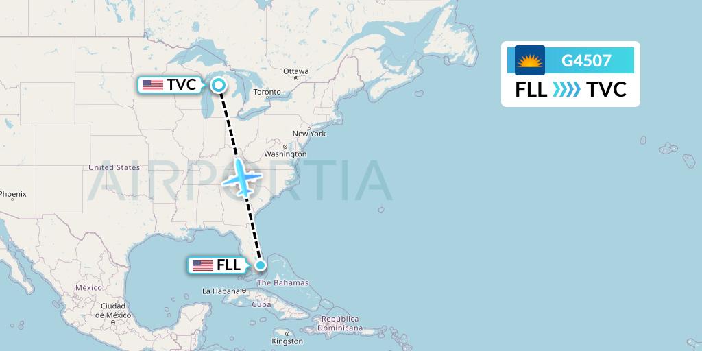 G4507 Allegiant Air Flight Map: Fort Lauderdale to Traverse City