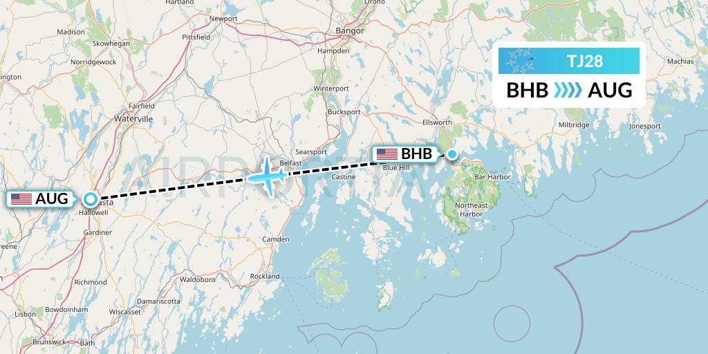 TJ28 Tradewind Aviation Flight Map: Bar Harbor to Augusta