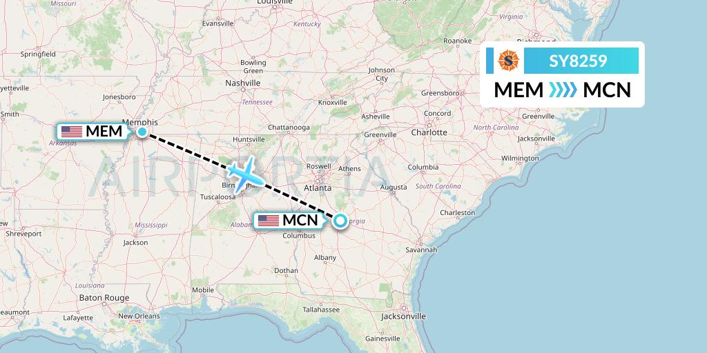 SY8259 Sun Country Airlines Flight Map: Memphis to Macon
