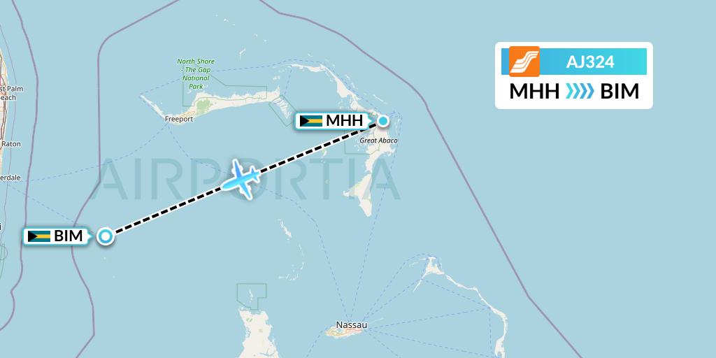 AJ324 Aztec Airways Flight Map: Marsh Harbour to South Bimini