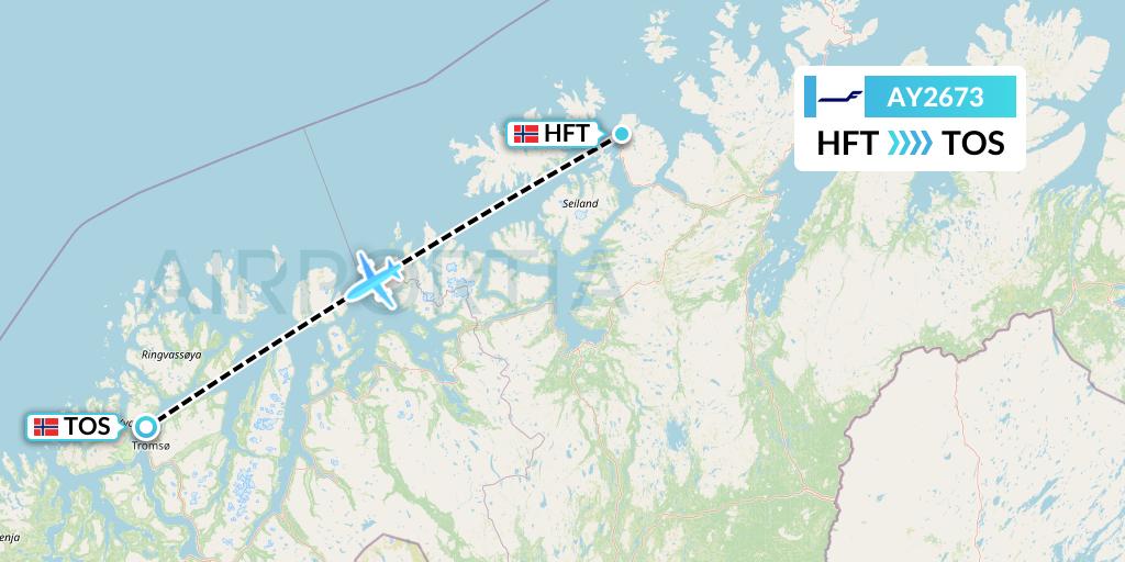 AY2673 Finnair Flight Map: Hammerfest to Tromso