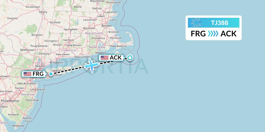 TJ388 Tradewind Aviation Flight Map: Farmingdale to Nantucket