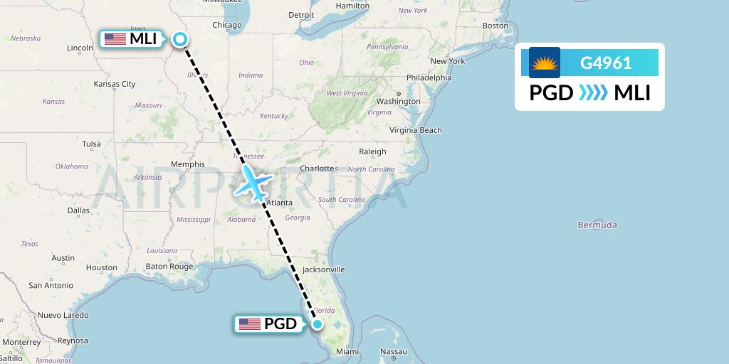G4961 Allegiant Air Flight Map: Punta Gorda to Moline