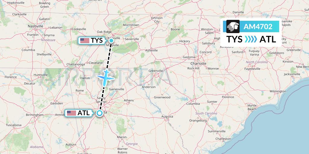 AM4702 Aeromexico Flight Map: Knoxville to Atlanta