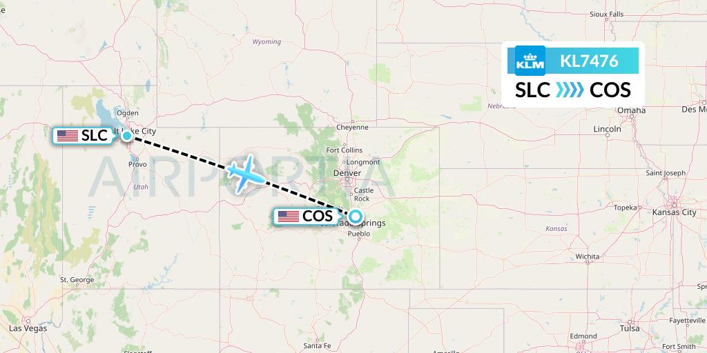 KL7476 KLM Flight Map: Salt Lake City to Colorado Springs