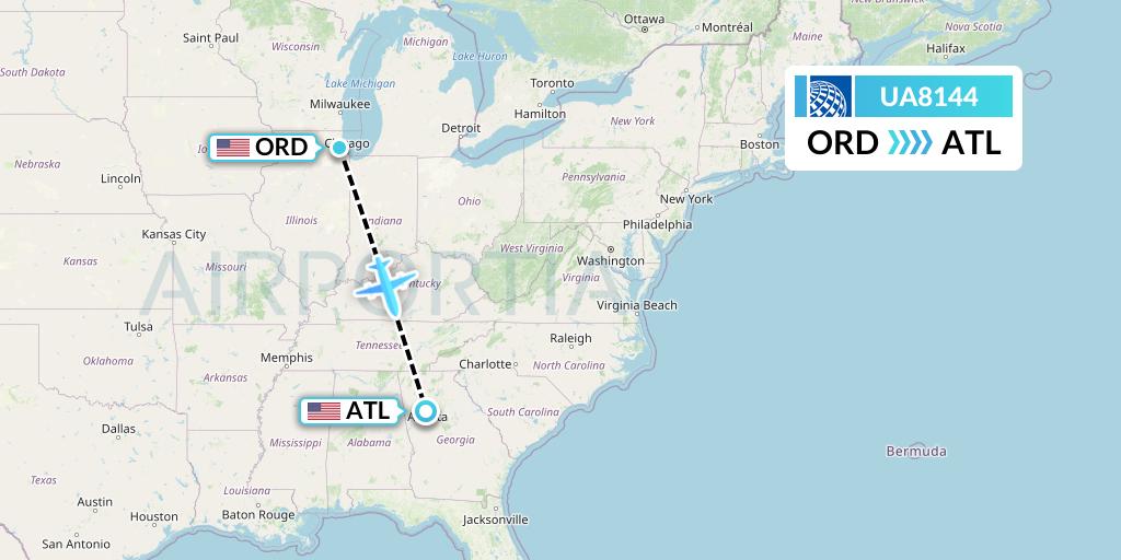 UA8144 United Airlines Flight Map: Chicago to Atlanta