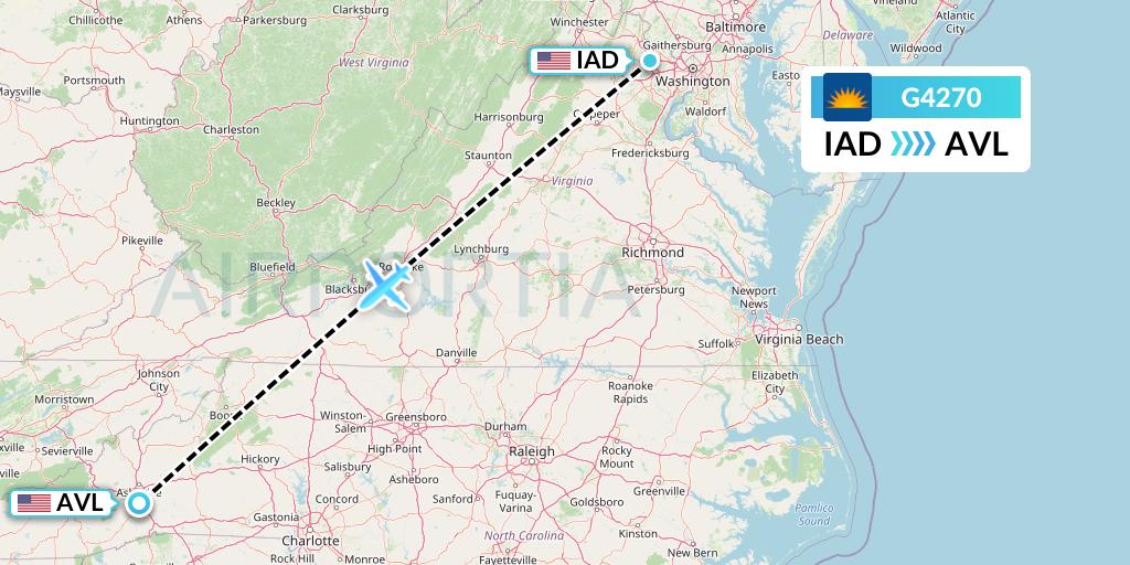 G4270 Allegiant Air Flight Map: Washington to Asheville