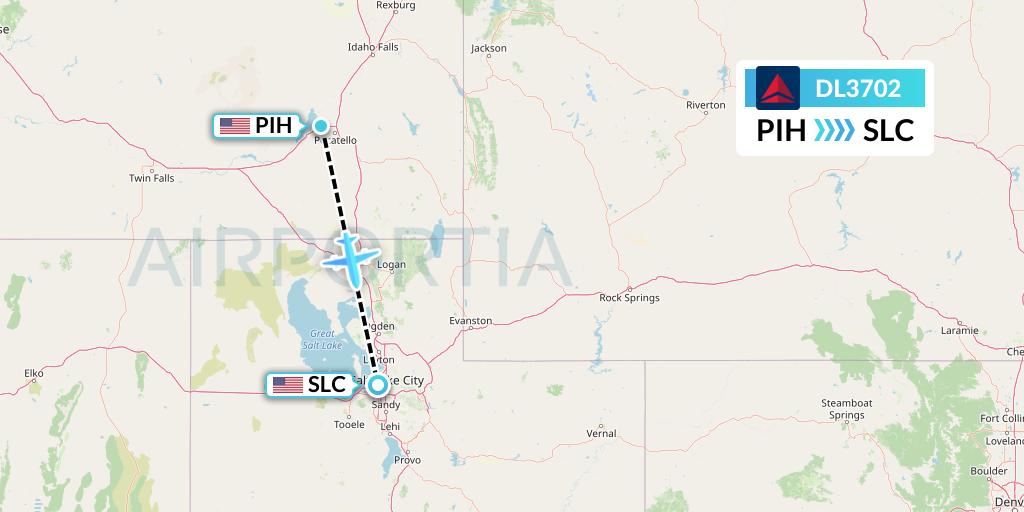 DL3702 Delta Air Lines Flight Map: Pocatello to Salt Lake City