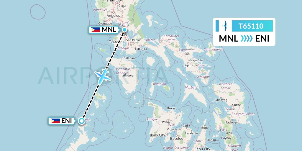T65110 AirSWIFT Flight Map: Manila to El Nido