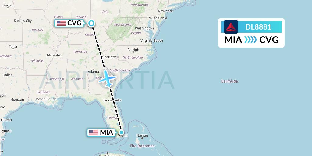 DL8881 Delta Air Lines Flight Map: Miami to Cincinnati