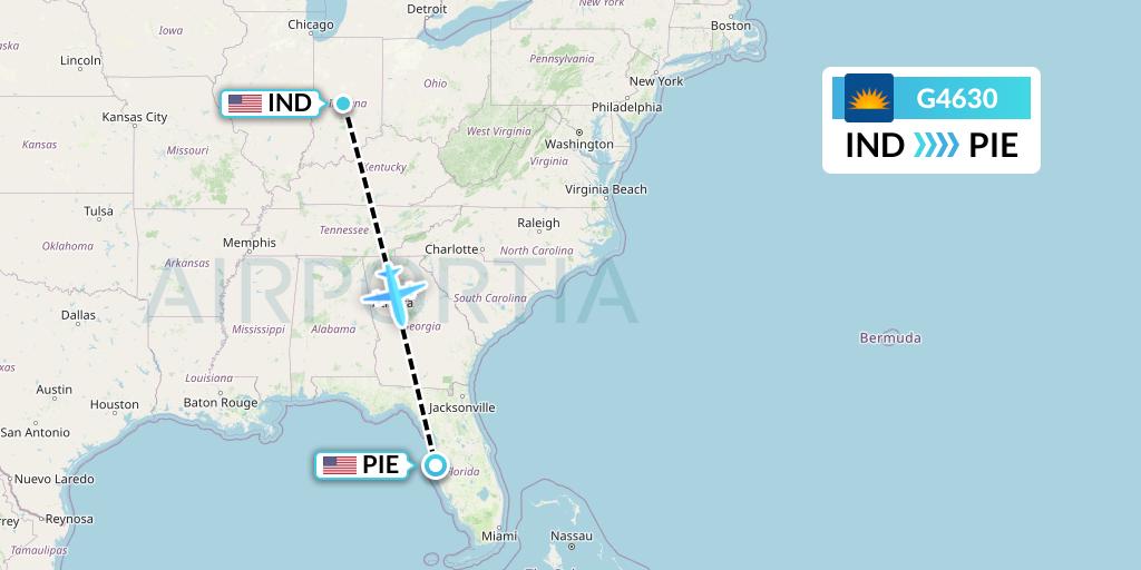 G4630 Allegiant Air Flight Map: Indianapolis to St. Petersburg
