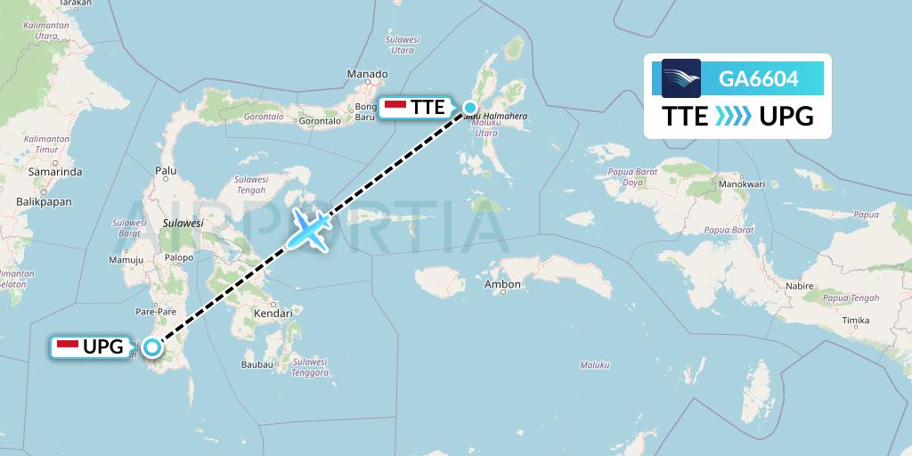 GA6604 Garuda Indonesia Flight Map: Ternate to Makassar