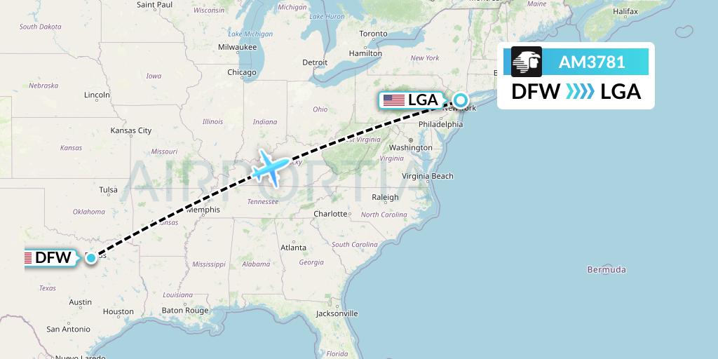 AM3781 Aeromexico Flight Map: Dallas to New York