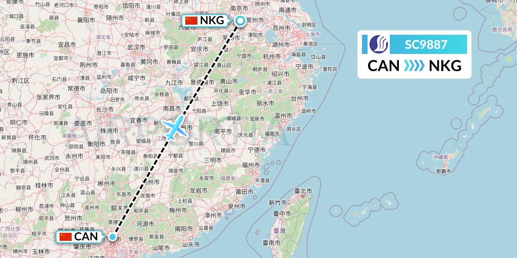 SC9887 Shandong Airlines Flight Map: Guangzhou to Nanjing