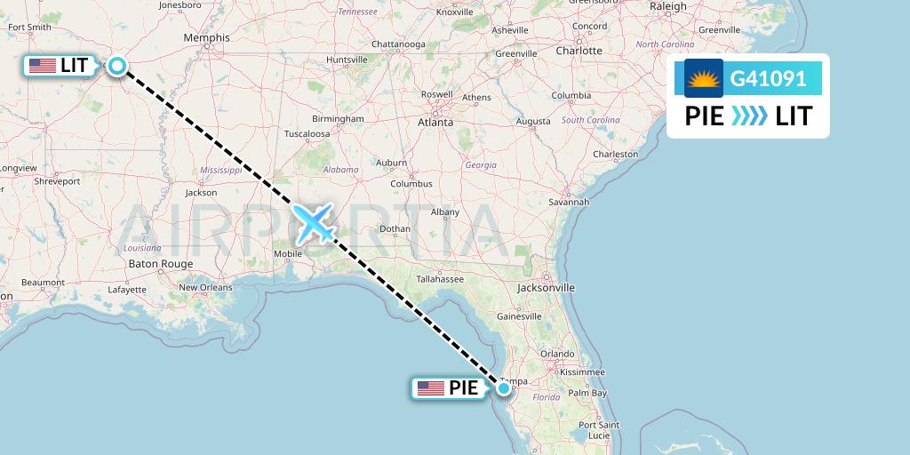 G41091 Allegiant Air Flight Map: St. Petersburg to Little Rock