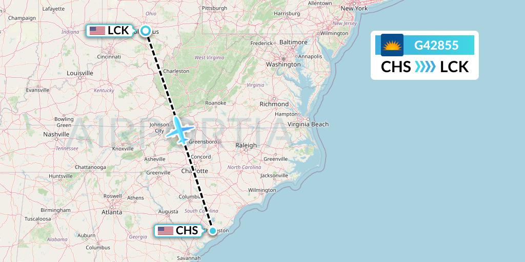 G42855 Allegiant Air Flight Map: Charleston to Columbus