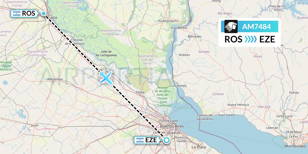 AM7484 Aeromexico Flight Map: Rosario to Buenos Aires