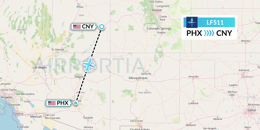 LF511 Corporate Flight Management Flight Map: Phoenix to Moab