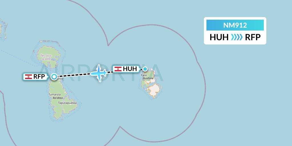 NM912 Air Moana Flight Map: Huahine to Raiatea