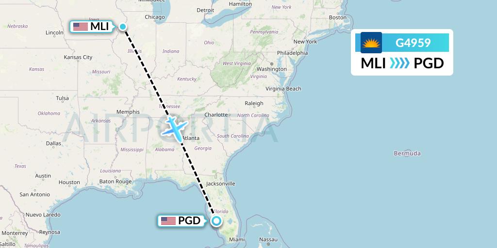 G4959 Allegiant Air Flight Map: Moline to Punta Gorda