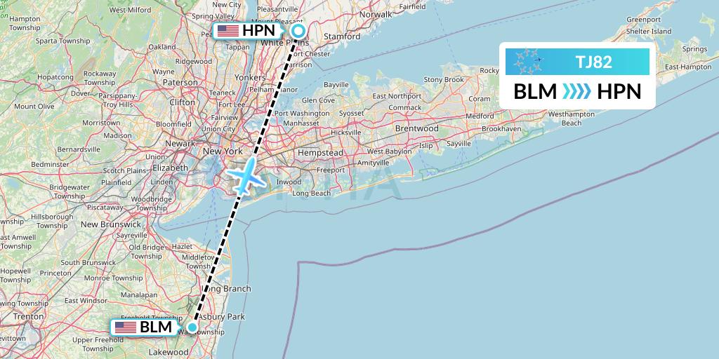 TJ82 Tradewind Aviation Flight Map: Atlantic City to White Plains