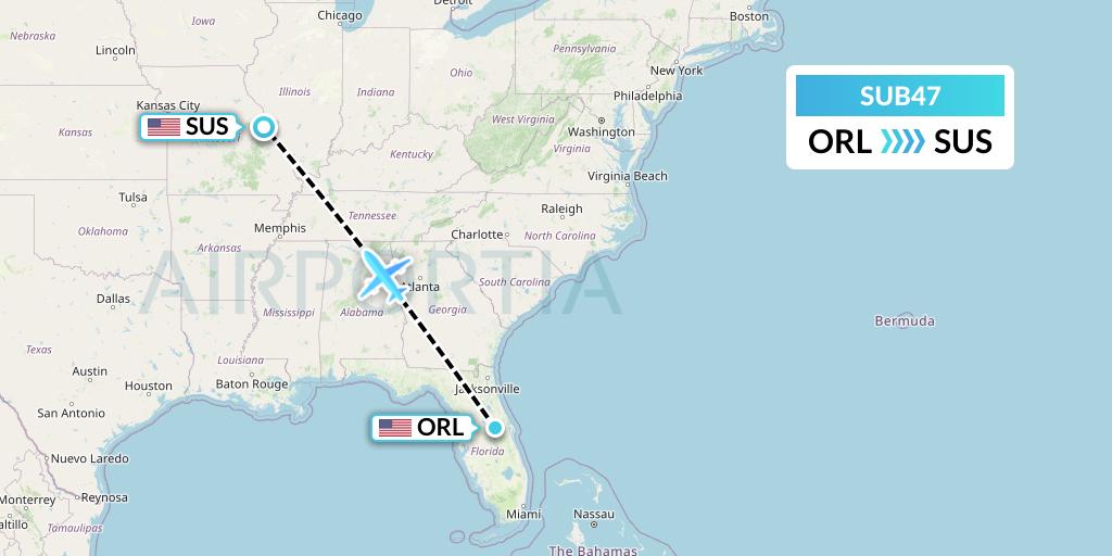 SUB47 Suburban Air Freight Flight Map: Orlando to St. Louis