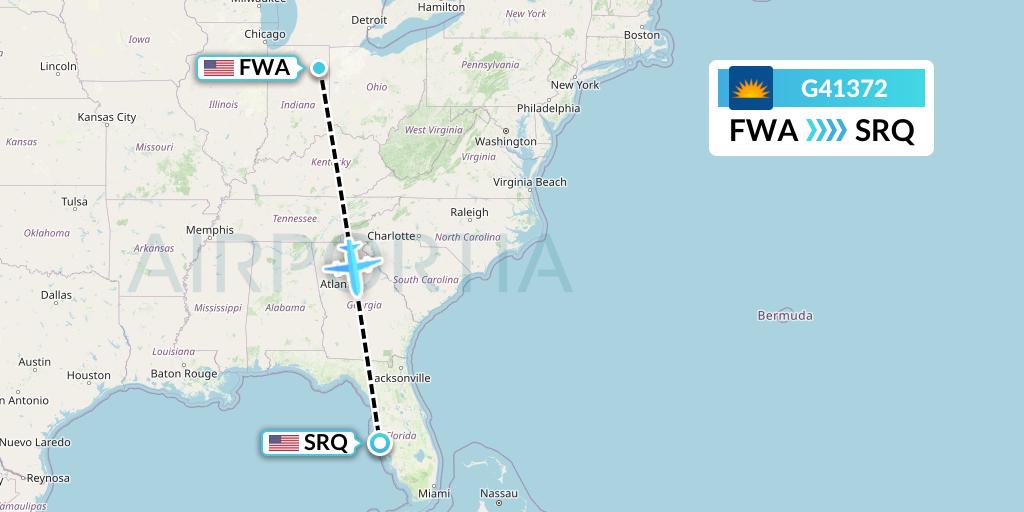 G41372 Allegiant Air Flight Map: Fort Wayne to Sarasota