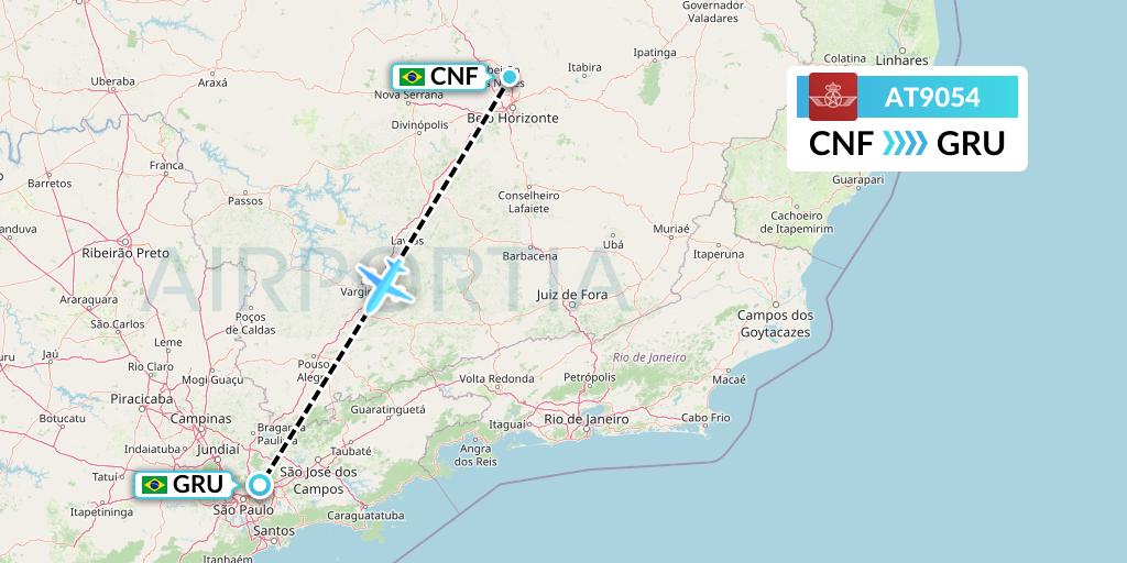 AT9054 Royal Air Maroc Flight Map: Belo Horizonte to Sao Paulo