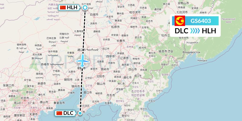GS6403 Tianjin Airlines Flight Map: Dalian to Ulanhot
