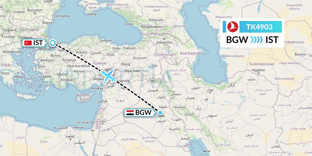 TK4903 Turkish Airlines Flight Map: Baghdad to Istanbul