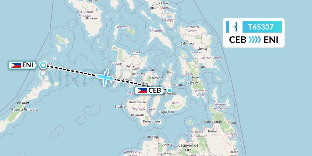 T65337 AirSWIFT Flight Map: Cebu to El Nido