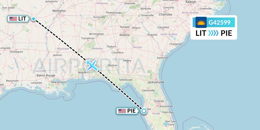 G42599 Allegiant Air Flight Map: Little Rock to St. Petersburg