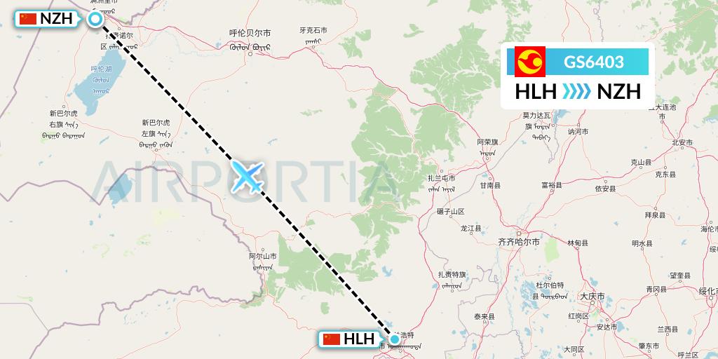 GS6403 Tianjin Airlines Flight Map: Ulanhot to Manzhouli