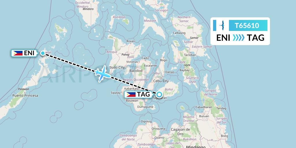 T65610 AirSWIFT Flight Map: El Nido to Tagbilaran City