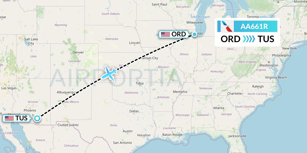 AA661R American Airlines Flight Map: Chicago to Tucson