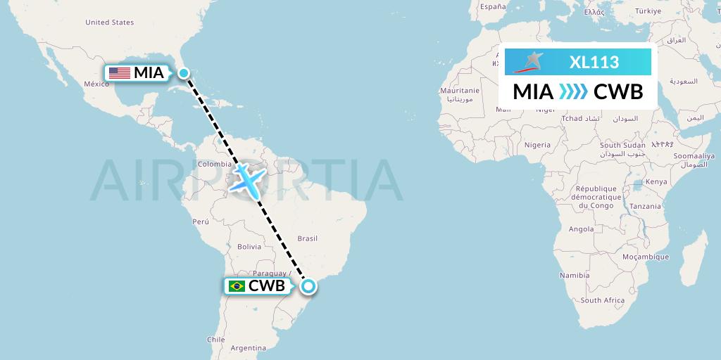 XL113 LATAM Airlines Ecuador Flight Map: Miami to Curitiba