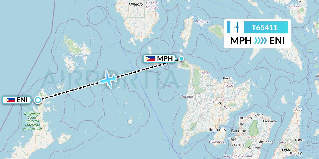 T65411 AirSWIFT Flight Map: Caticlan to El Nido