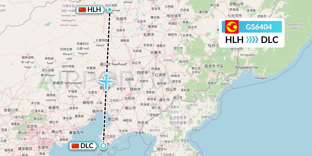 GS6404 Tianjin Airlines Flight Map: Ulanhot to Dalian