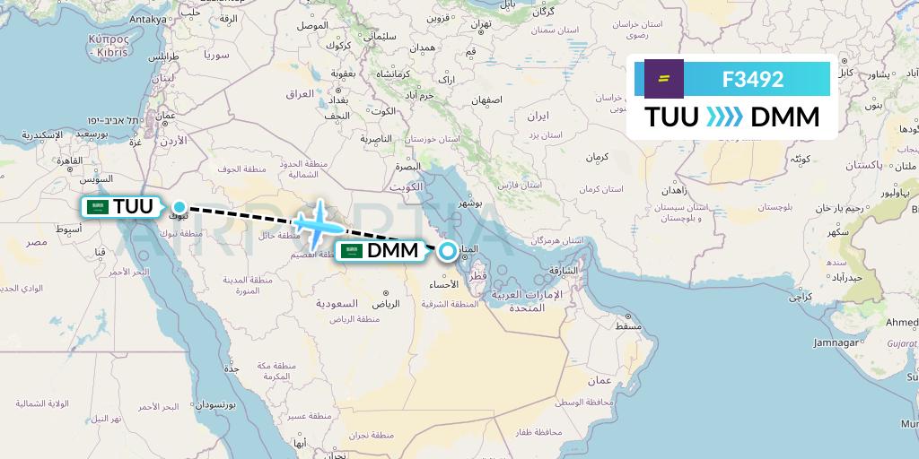 F3492 flydeal Flight Map: Tabuk to Dammam