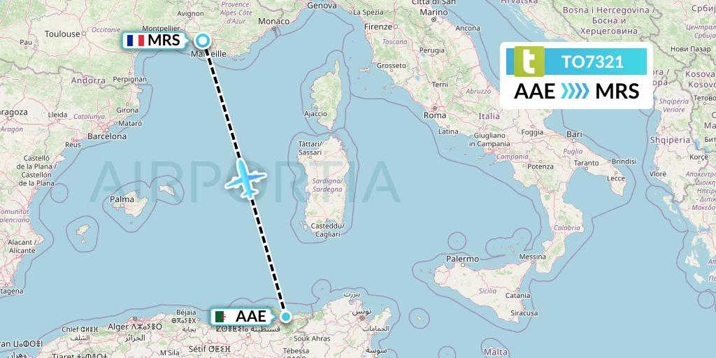 TO7321 Transavia France Flight Map: Annaba to Marseille