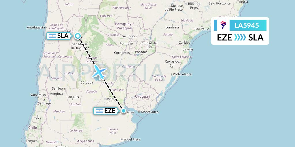 LA5945 LAN Airlines Flight Map: Buenos Aires to Salta