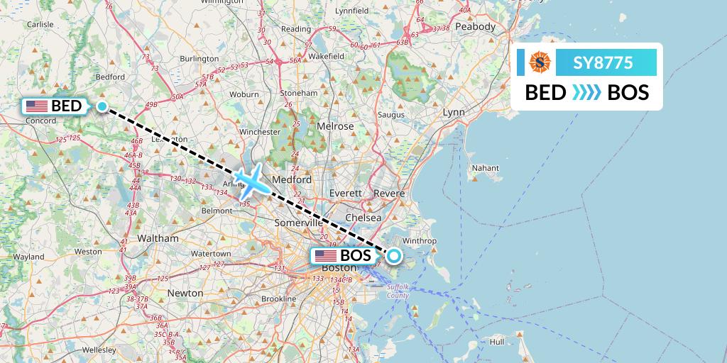 SY8775 Sun Country Airlines Flight Map: Bedford to Boston
