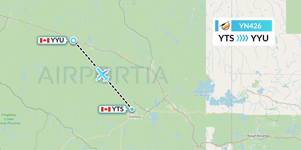 YN426 Air Creebec Flight Map: Timmins to Kapuskasing