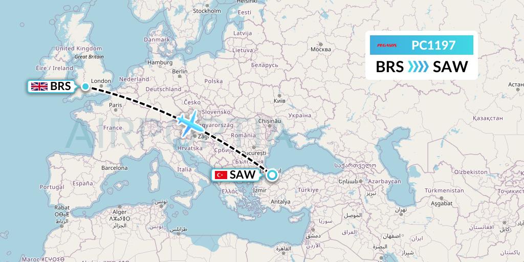 PC1197 Pegasus Airlines Flight Map: Bristol to Istanbul